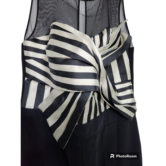 Explosion Mesh Yoke Striped Bodice Black Jumpsuit 44 - Picture 3 of 5